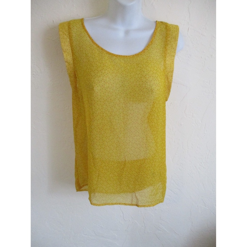 Rhapsody Top Size Large Yellow Sheer Dot Print Sleeveless